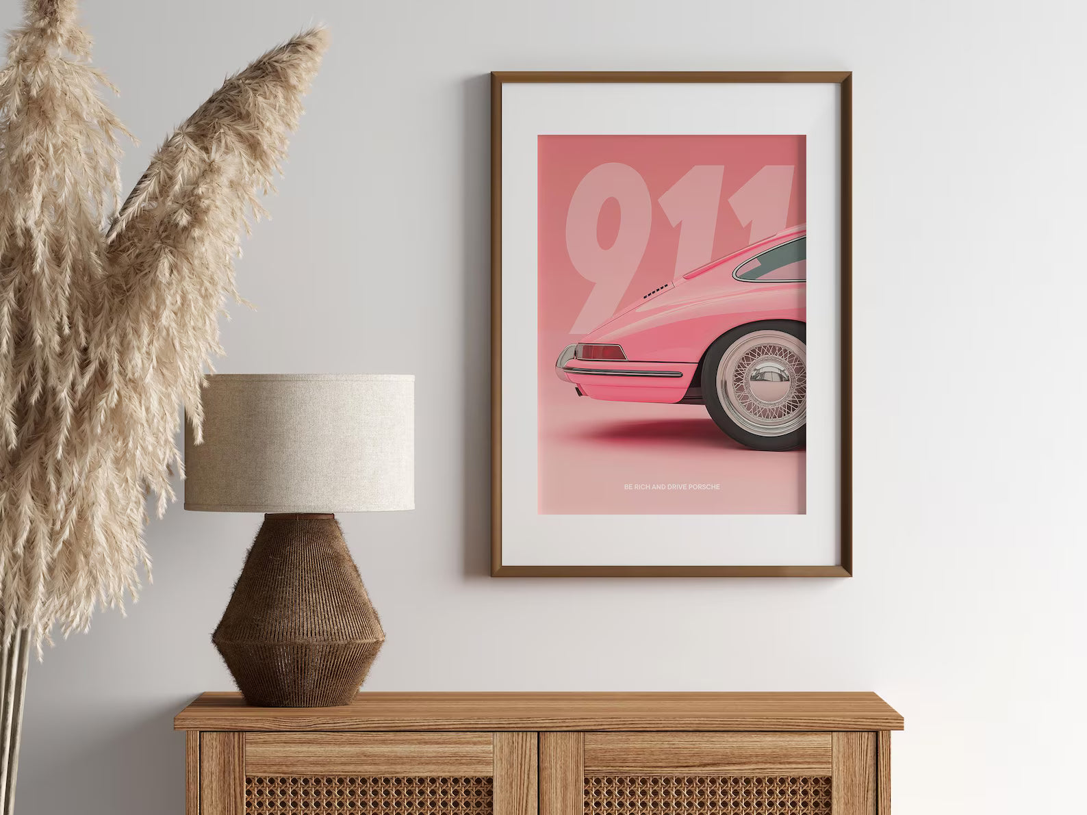 Pembe Porsche 911 Posteri: Klasik Spor Araba Tablosu