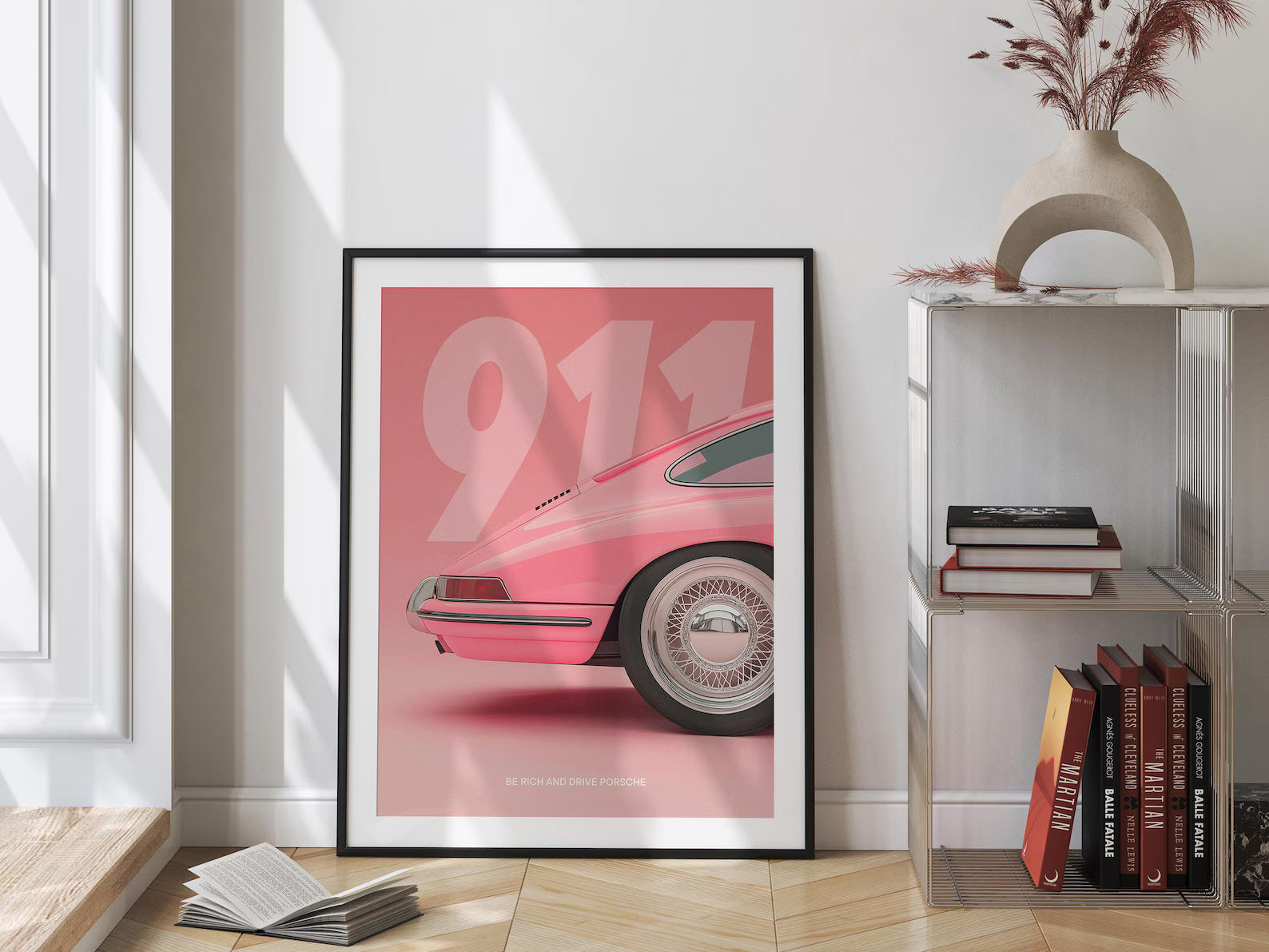 Pembe Porsche 911 Posteri: Klasik Spor Araba Tablosu