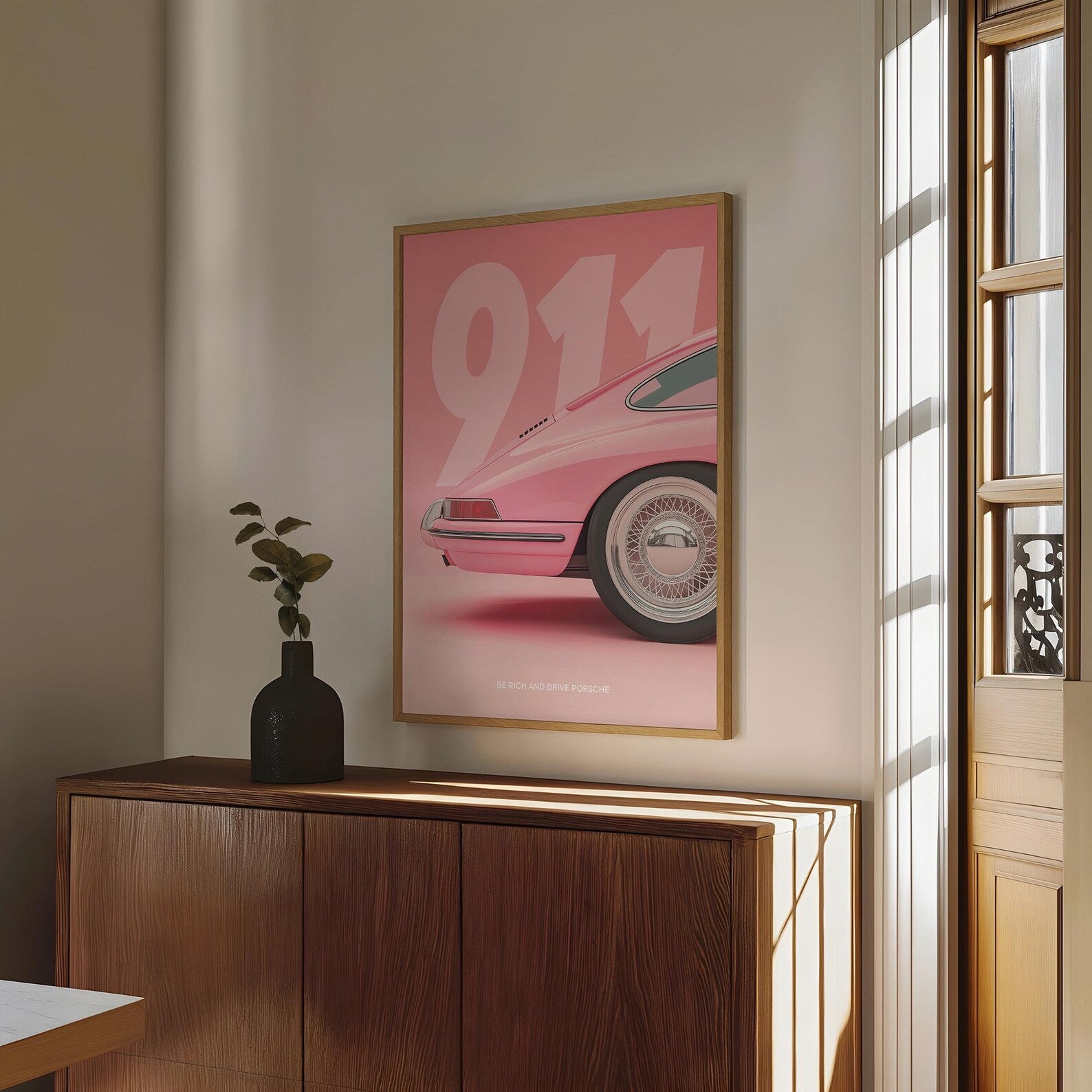 Pembe Porsche 911 Posteri: Klasik Spor Araba Tablosu