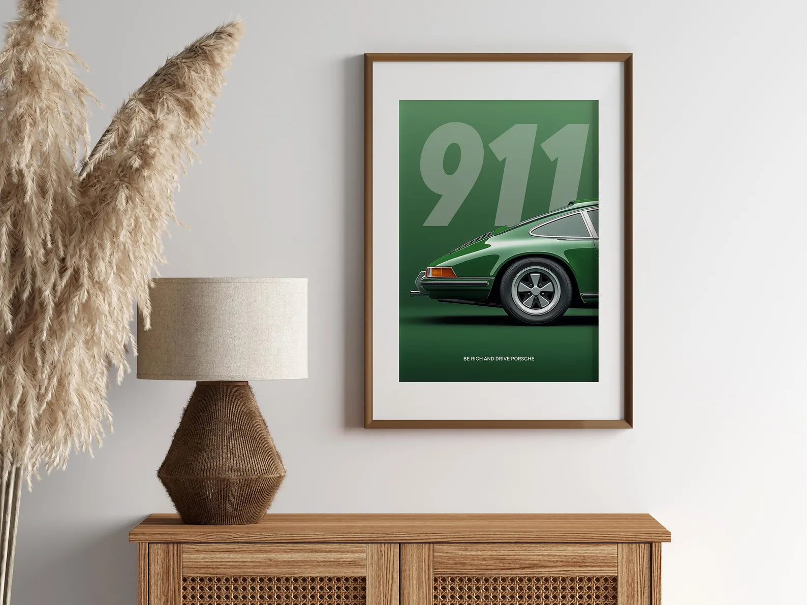 Retro Yeşil Porsche 911 Posteri: Klasik Spor Araba Tablosu