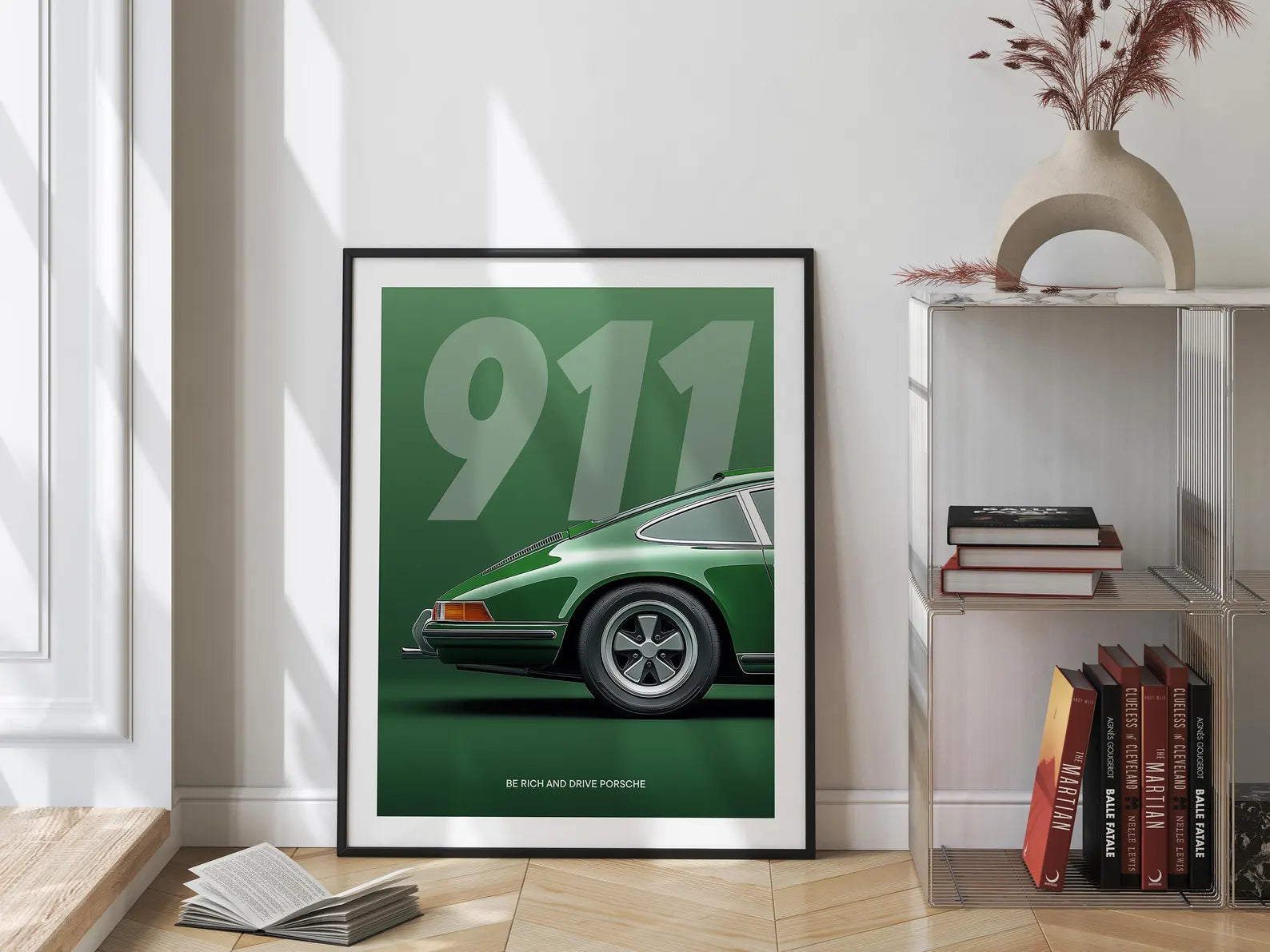 Retro Yeşil Porsche 911 Posteri: Klasik Spor Araba Tablosu