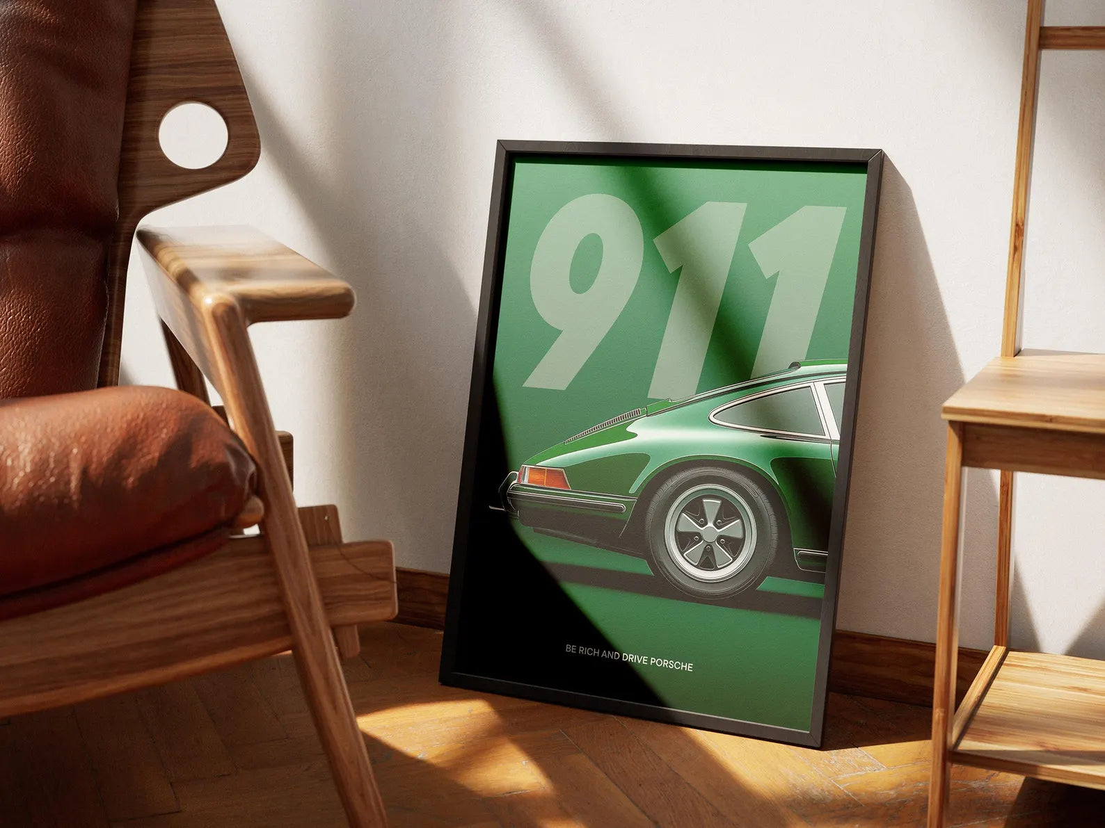 Retro Yeşil Porsche 911 Posteri: Klasik Spor Araba Tablosu