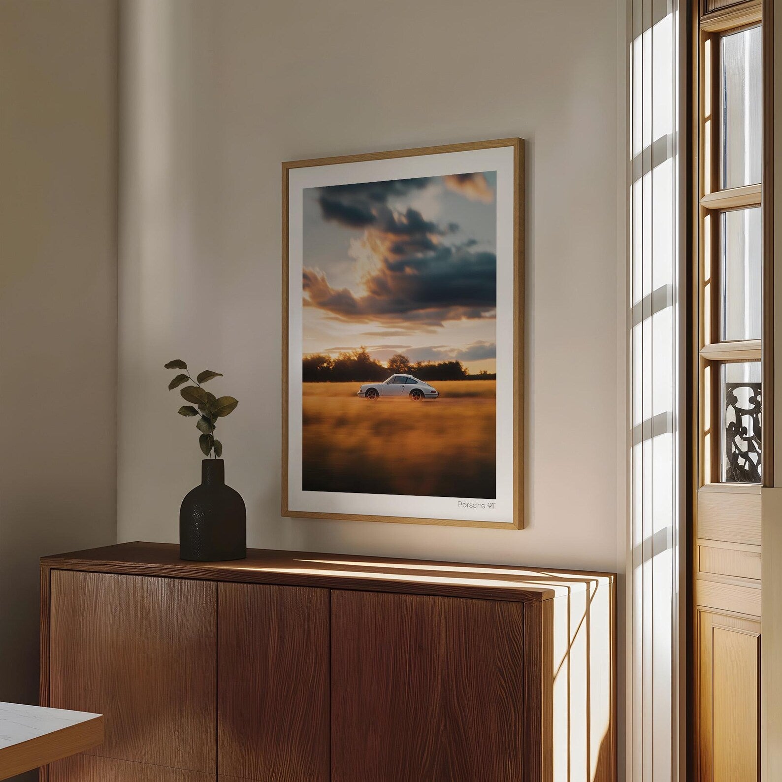 Porsche 911 Gün Batımı Posteri: Klasik Spor Araba Tablosu