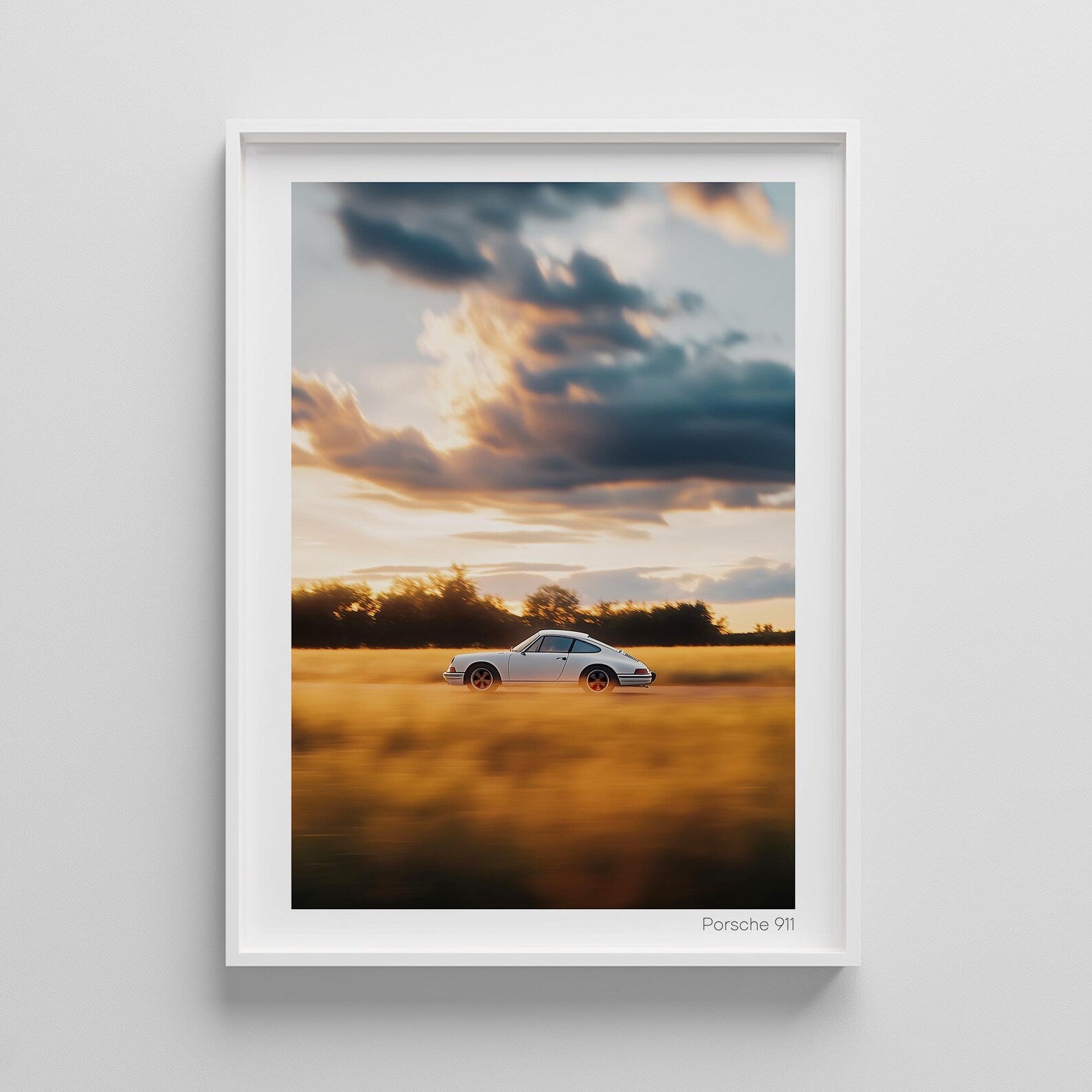 Porsche 911 Gün Batımı Posteri: Klasik Spor Araba Tablosu