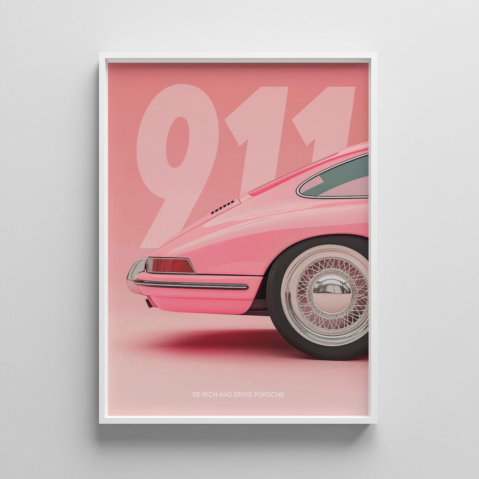 Pembe Porsche 911 Posteri: Klasik Spor Araba Tablosu