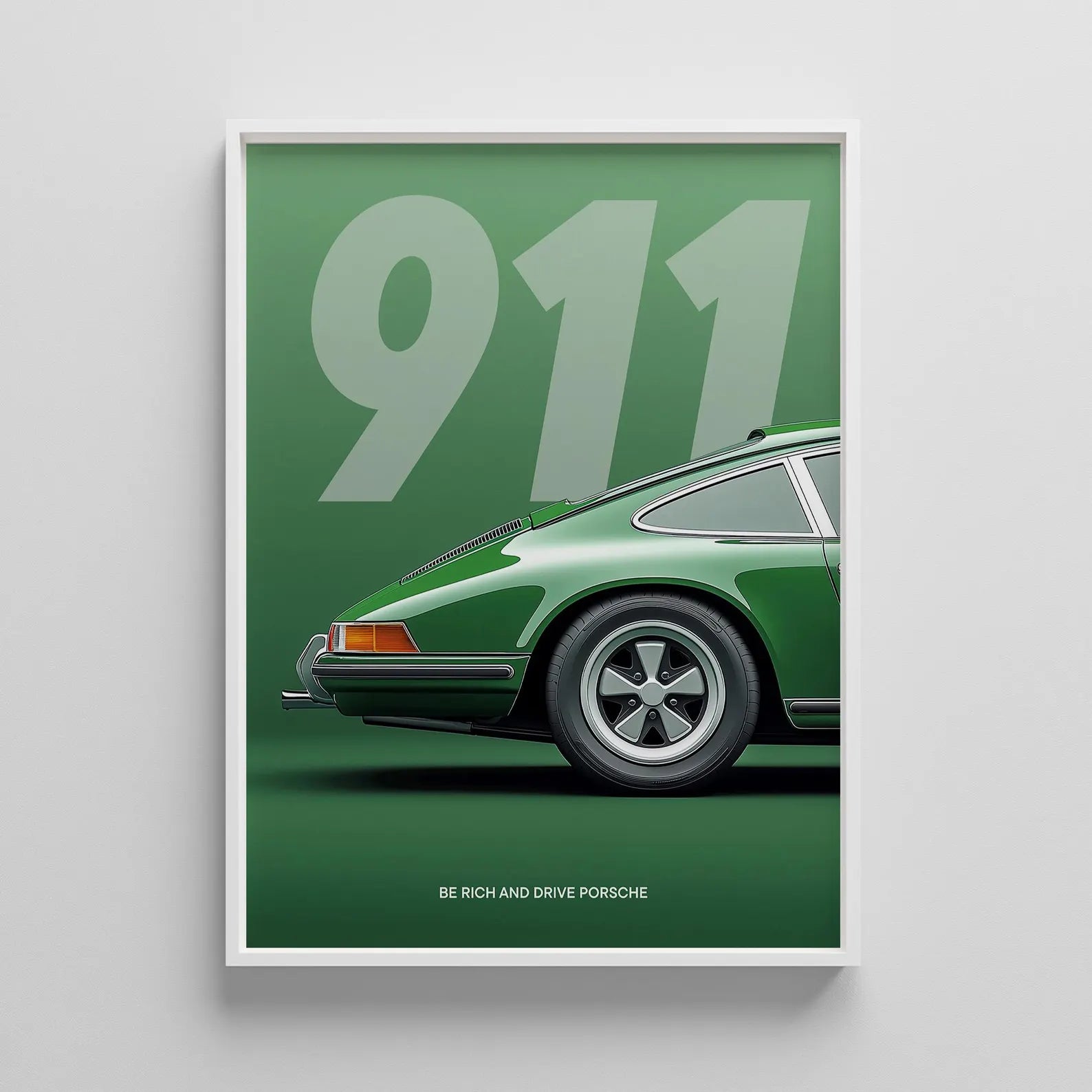 Retro Yeşil Porsche 911 Posteri: Klasik Spor Araba Tablosu