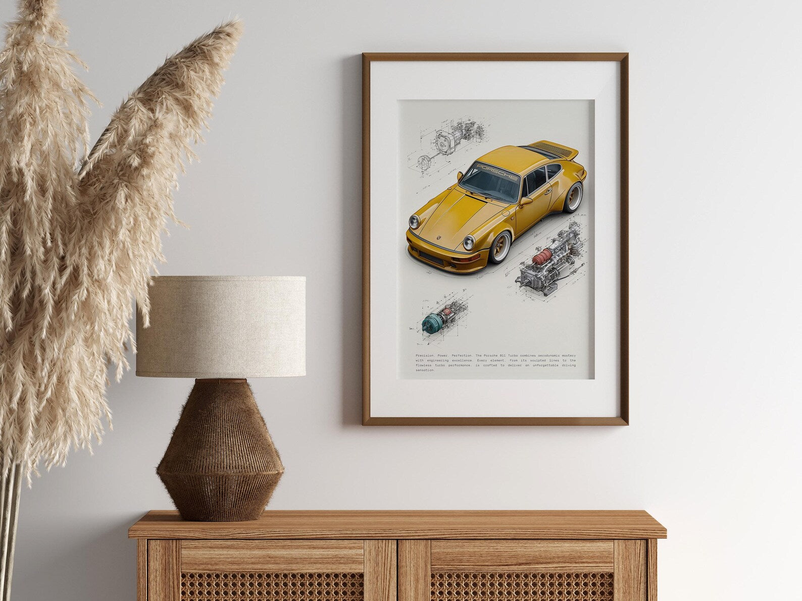 Sarı Porsche 911 Posteri: Klasik Spor Araba Tablosu