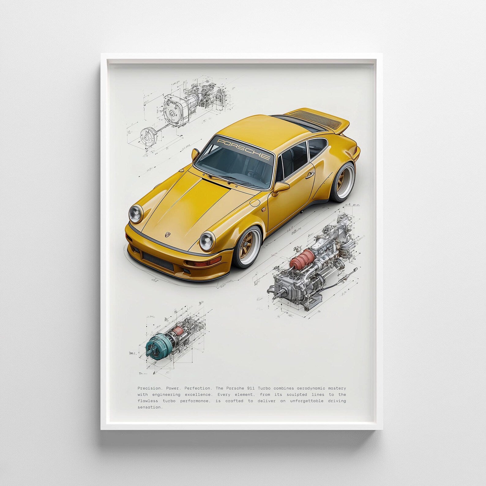 Sarı Porsche 911 Posteri: Klasik Spor Araba Tablosu