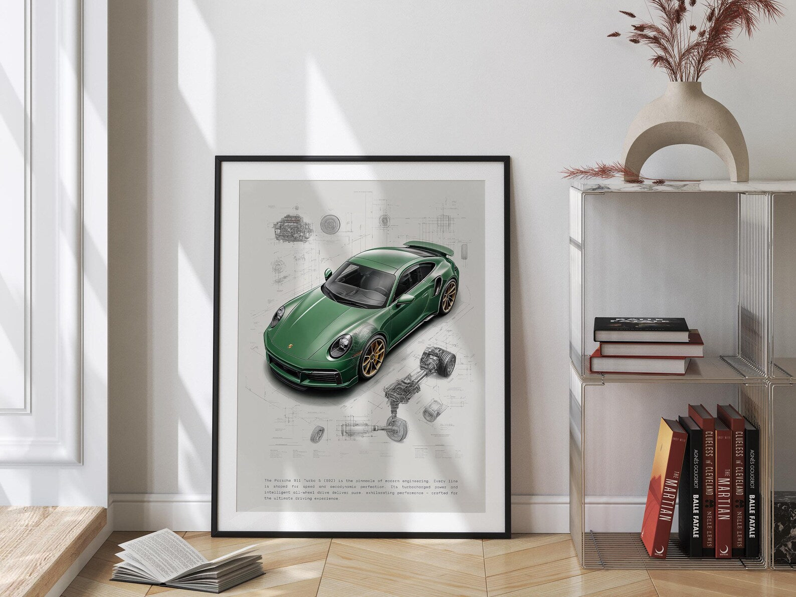 Yeşil Porsche 911 Posteri: Klasik Spor Araba Tablosu