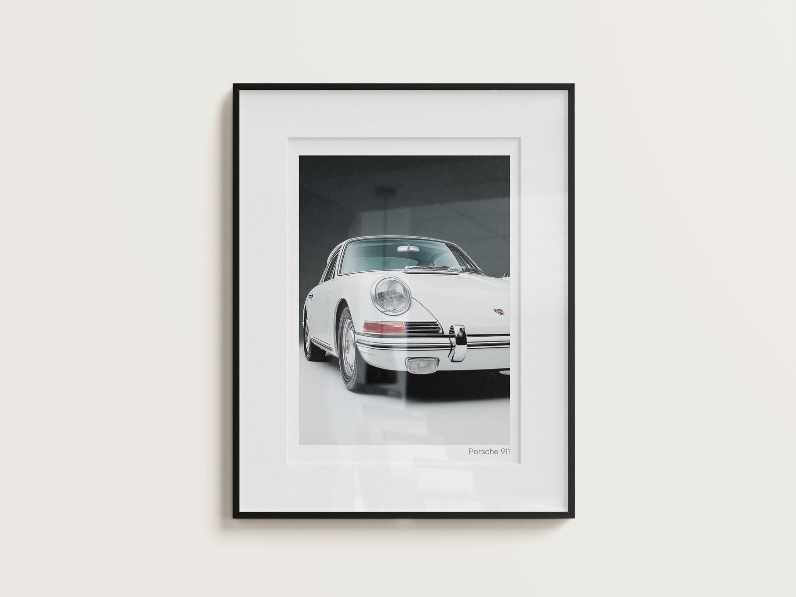 Retro Beyaz Porsche 911 Posteri: Klasik Spor Araba Tablosu
