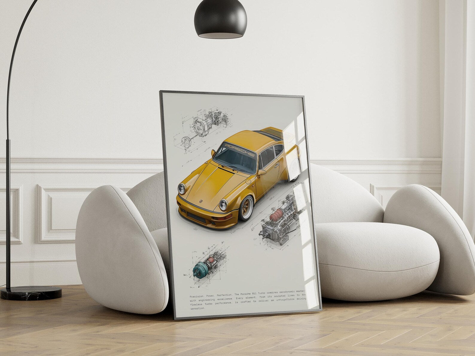 Sarı Porsche 911 Posteri: Klasik Spor Araba Tablosu