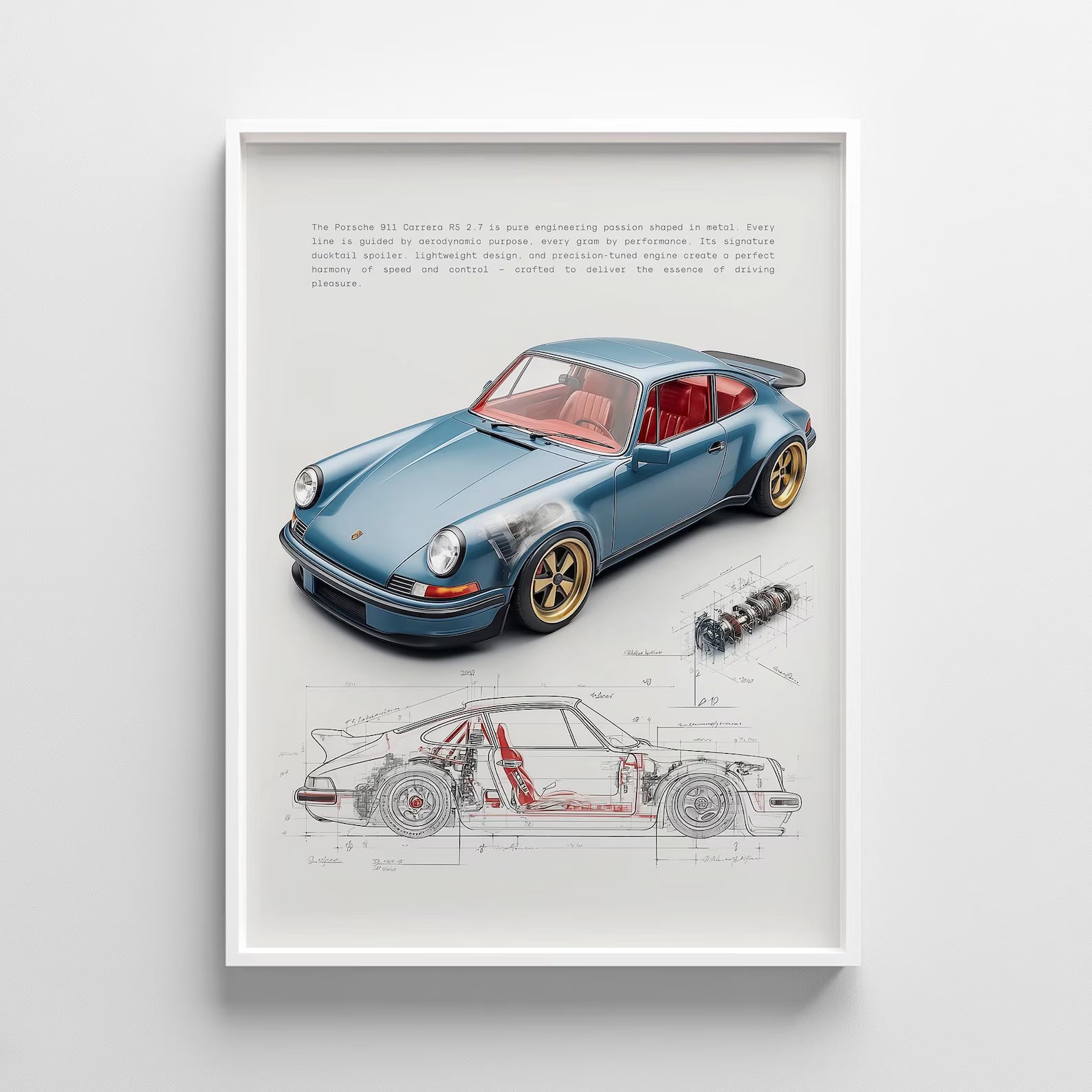 Mavi Porsche 911 Posteri: Klasik Spor Araba Tablosu