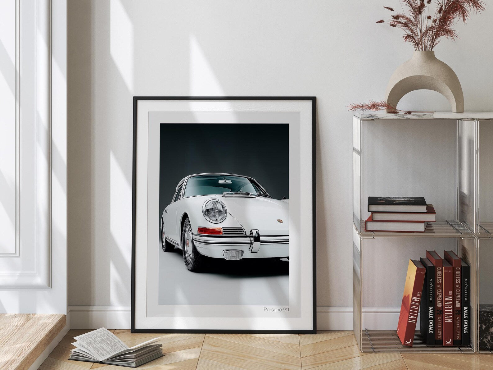 Retro Beyaz Porsche 911 Posteri: Klasik Spor Araba Tablosu