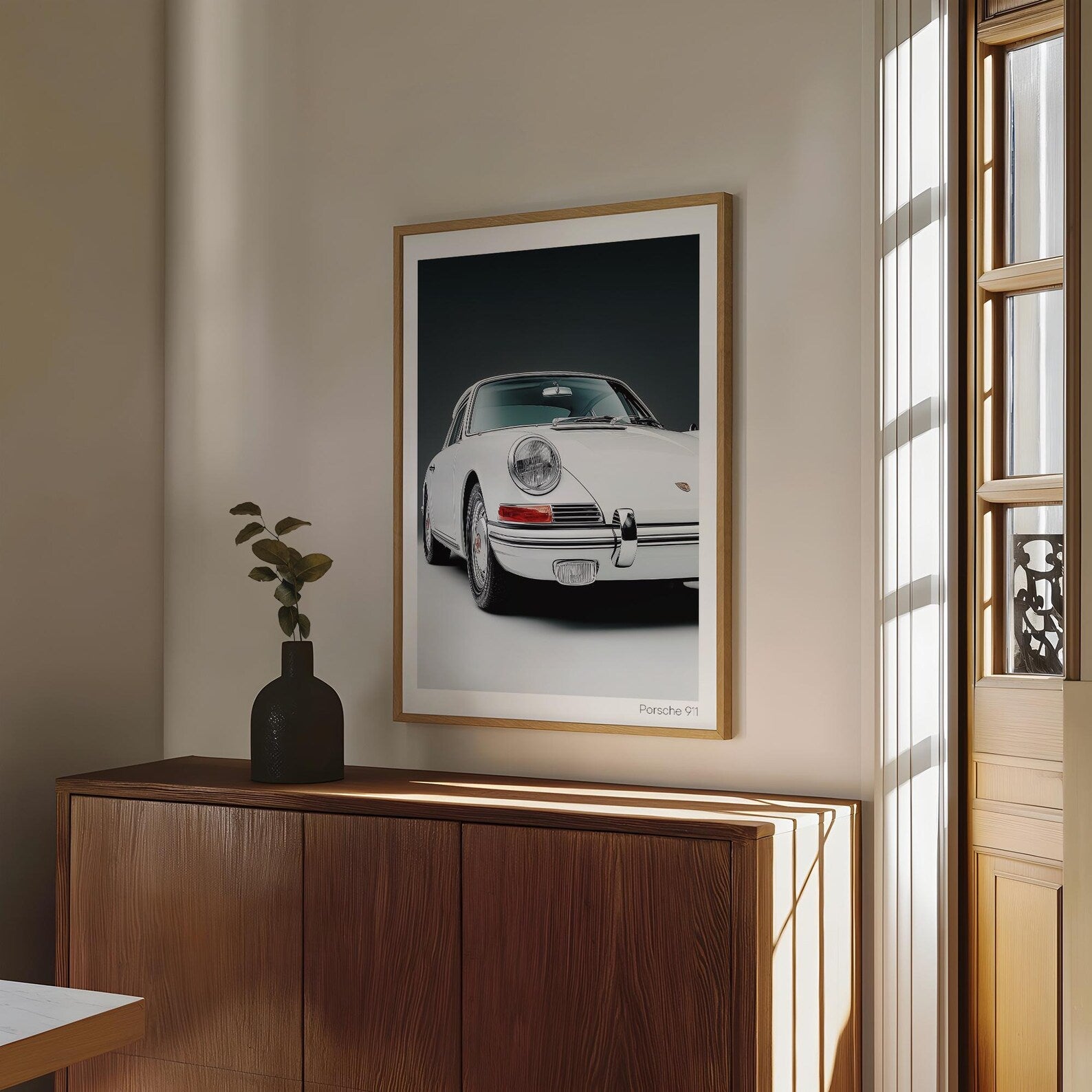 Retro Beyaz Porsche 911 Posteri: Klasik Spor Araba Tablosu