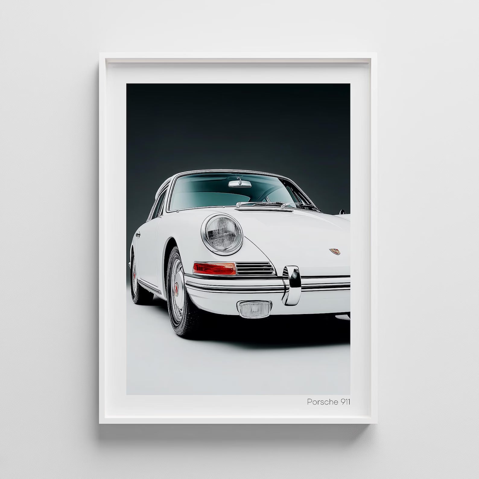 Retro Beyaz Porsche 911 Posteri: Klasik Spor Araba Tablosu